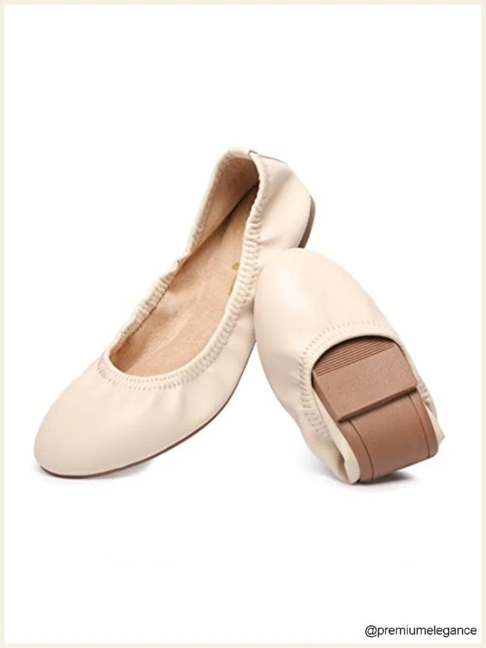 Women's Ballet Flats - Foldable Travel Shoes - Non-Slip TPR Sole - Faux Leather